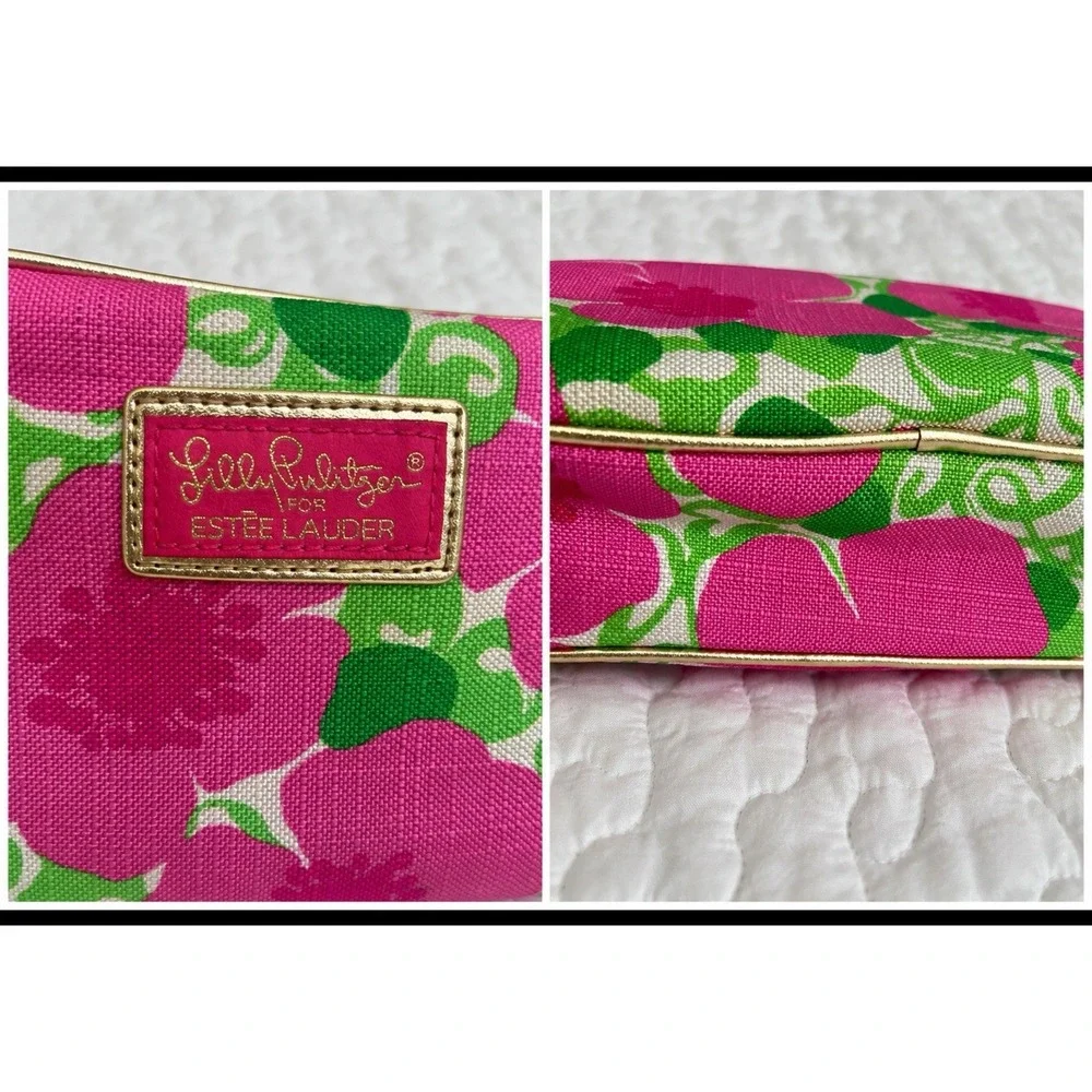 Lilly Pulitzer for Estee Lauder Floral Cosmetic Makeup Travel Bag Pink Green